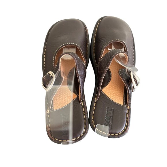 Born Girls Brown Leather Mary Jane Clogs Adjustable Buckle Strap Comfort - Picture 11 of 14